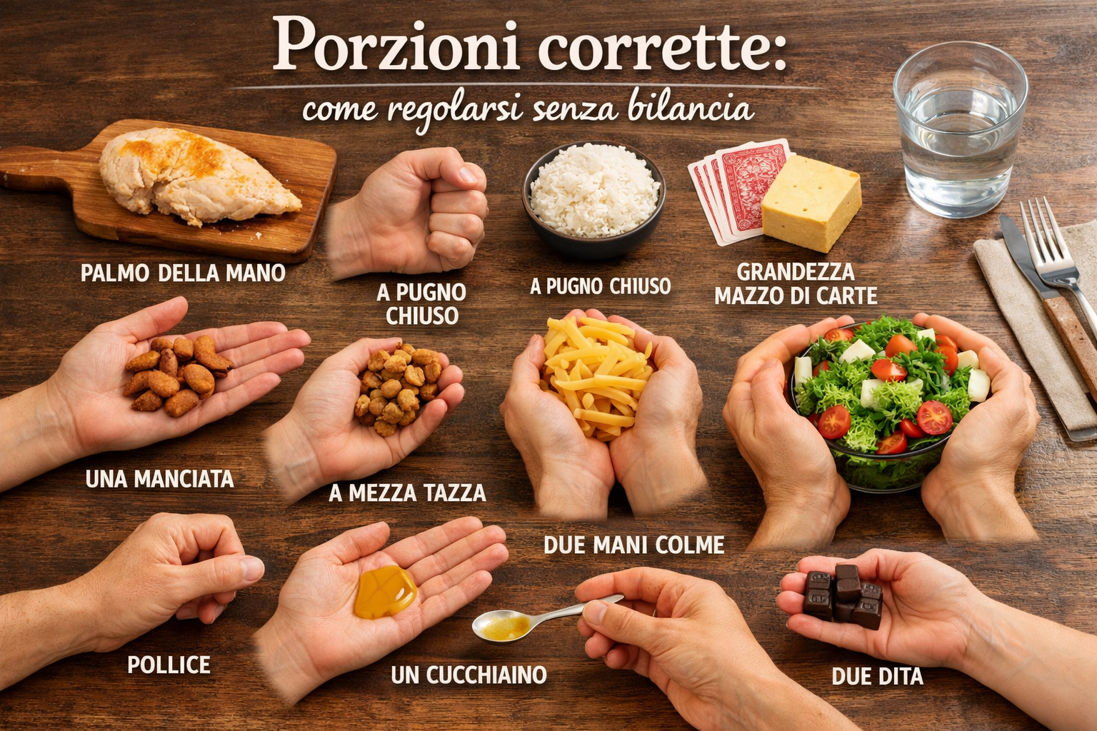 Porzioni corrette senza bilancia - guida visiva