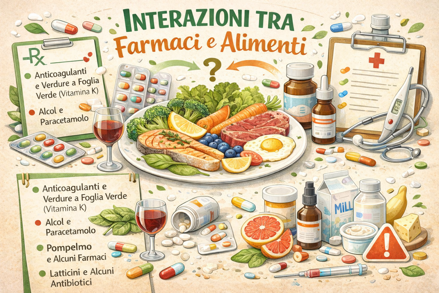 Schema delle interazioni tra farmaci e alimenti: effetti sull'assorbimento dei nutrienti
